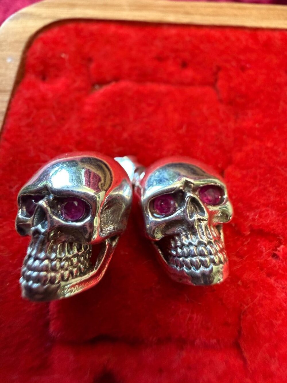Sterling Silver Skull Post Back Earrings Ruby Red Eyes 1cm